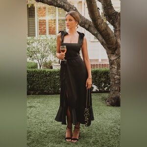 NWT Show Me Your MuMu Claire Flowy Midi Dress in Black Luxe Satin Sz M